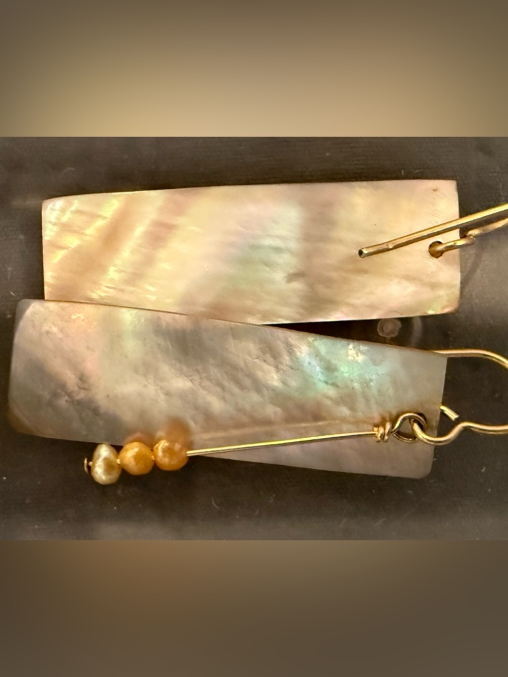 Mother of Pearl and Gold Drop Earrings - Iridescent Pink-Tan